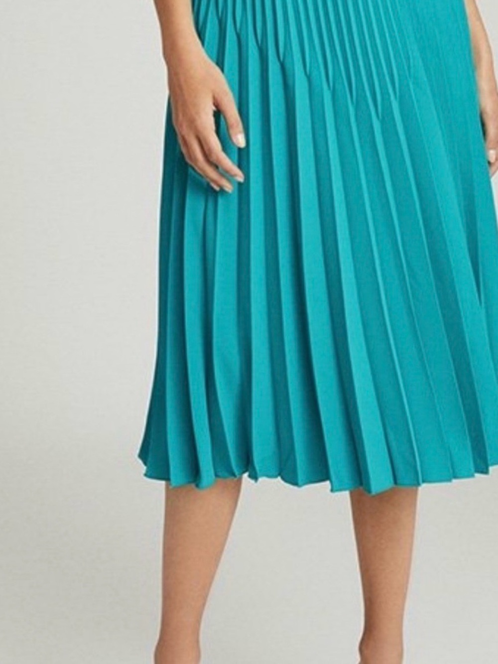 REISS Isadora Pleated Turquoise Midi Skirt 2
